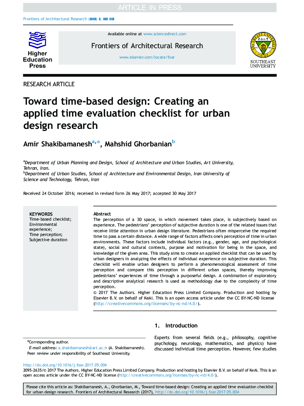 Toward time-based design: Creating an applied time evaluation checklist for urban design research