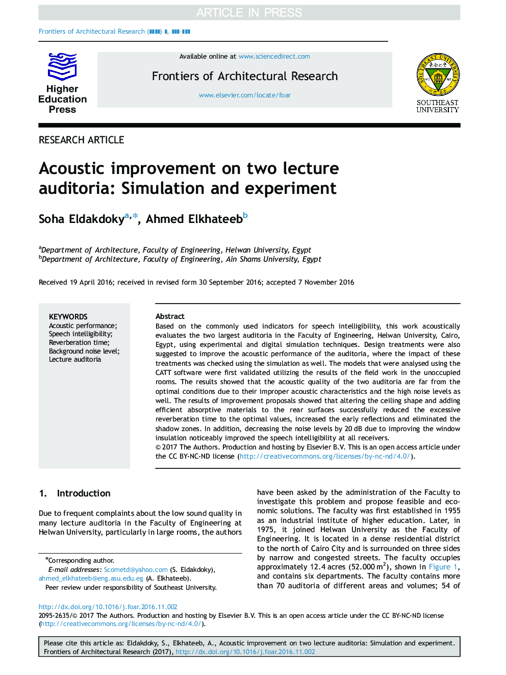 Acoustic improvement on two lecture auditoria: Simulation and experiment