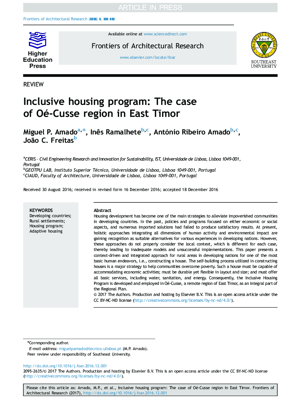 Inclusive housing program: The case of Oé-Cusse region in East Timor