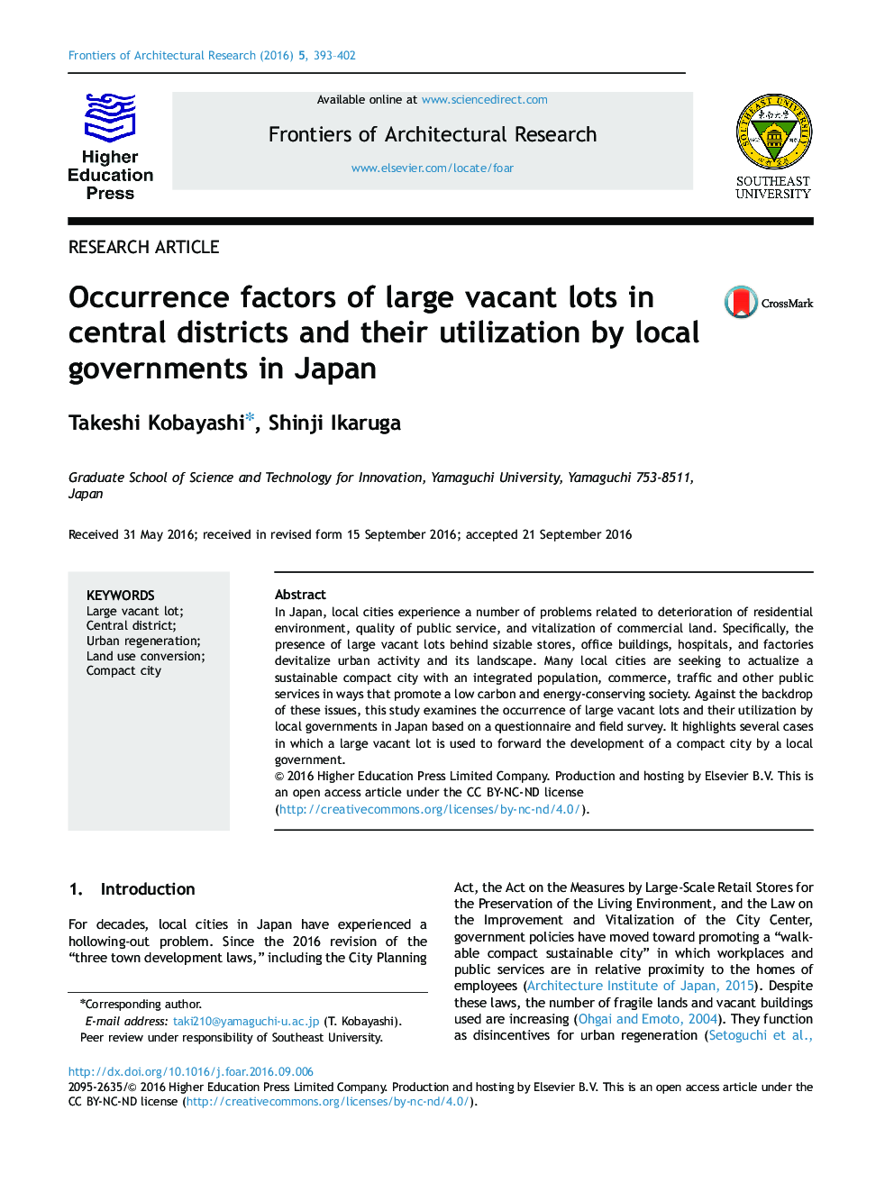 Occurrence factors of large vacant lots in central districts and their utilization by local governments in Japan