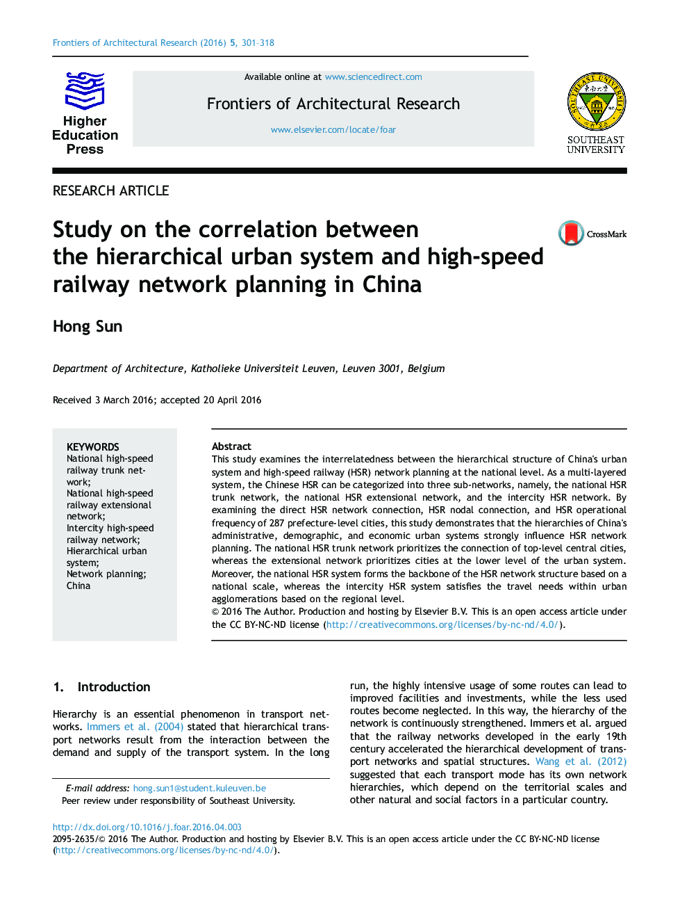 Study on the correlation between the hierarchical urban system and high-speed railway network planning in China