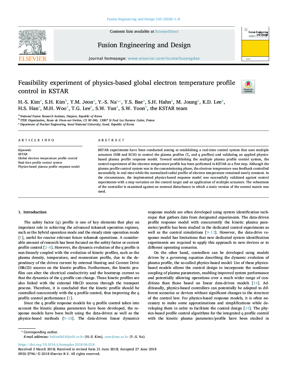 Feasibility experiment of physics-based global electron temperature profile control in KSTAR