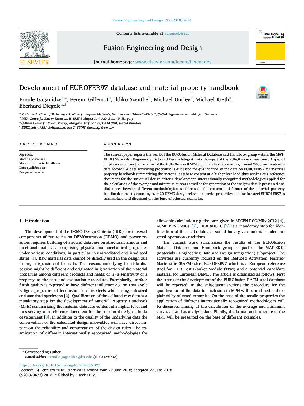 Development of EUROFER97 database and material property handbook