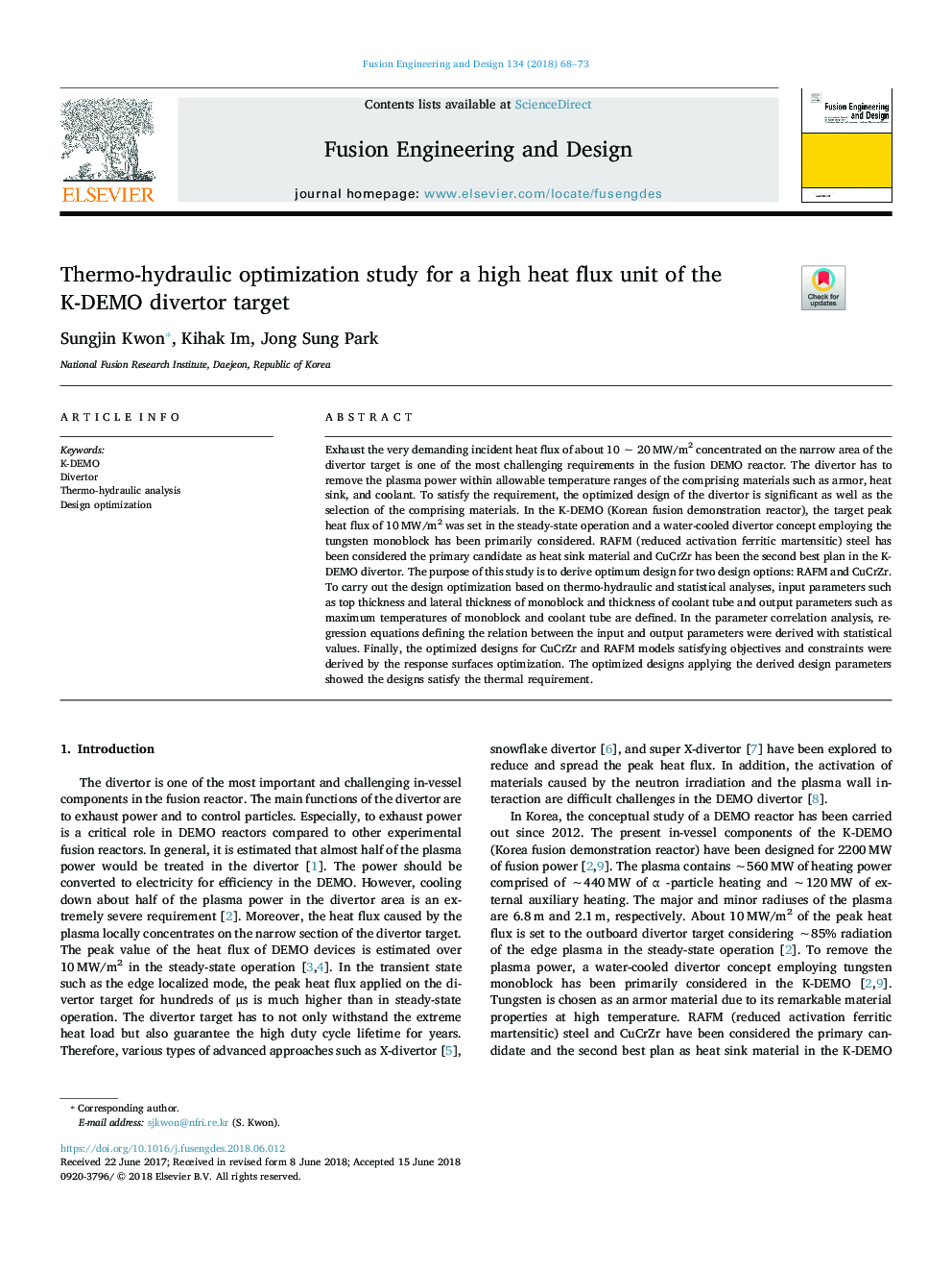 Thermo-hydraulic optimization study for a high heat flux unit of the K-DEMO divertor target