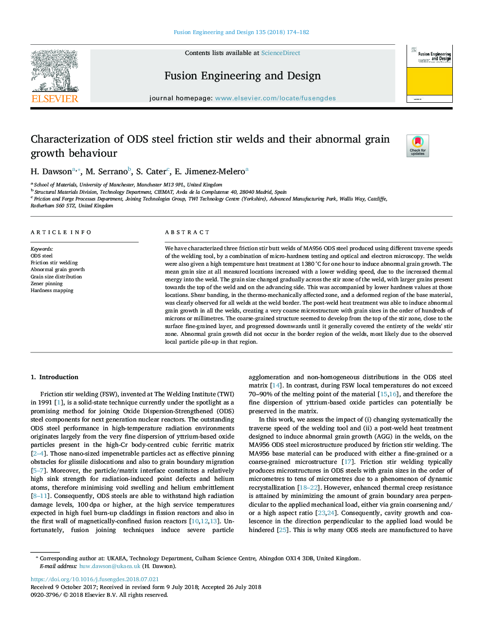 Characterization of ODS steel friction stir welds and their abnormal grain growth behaviour