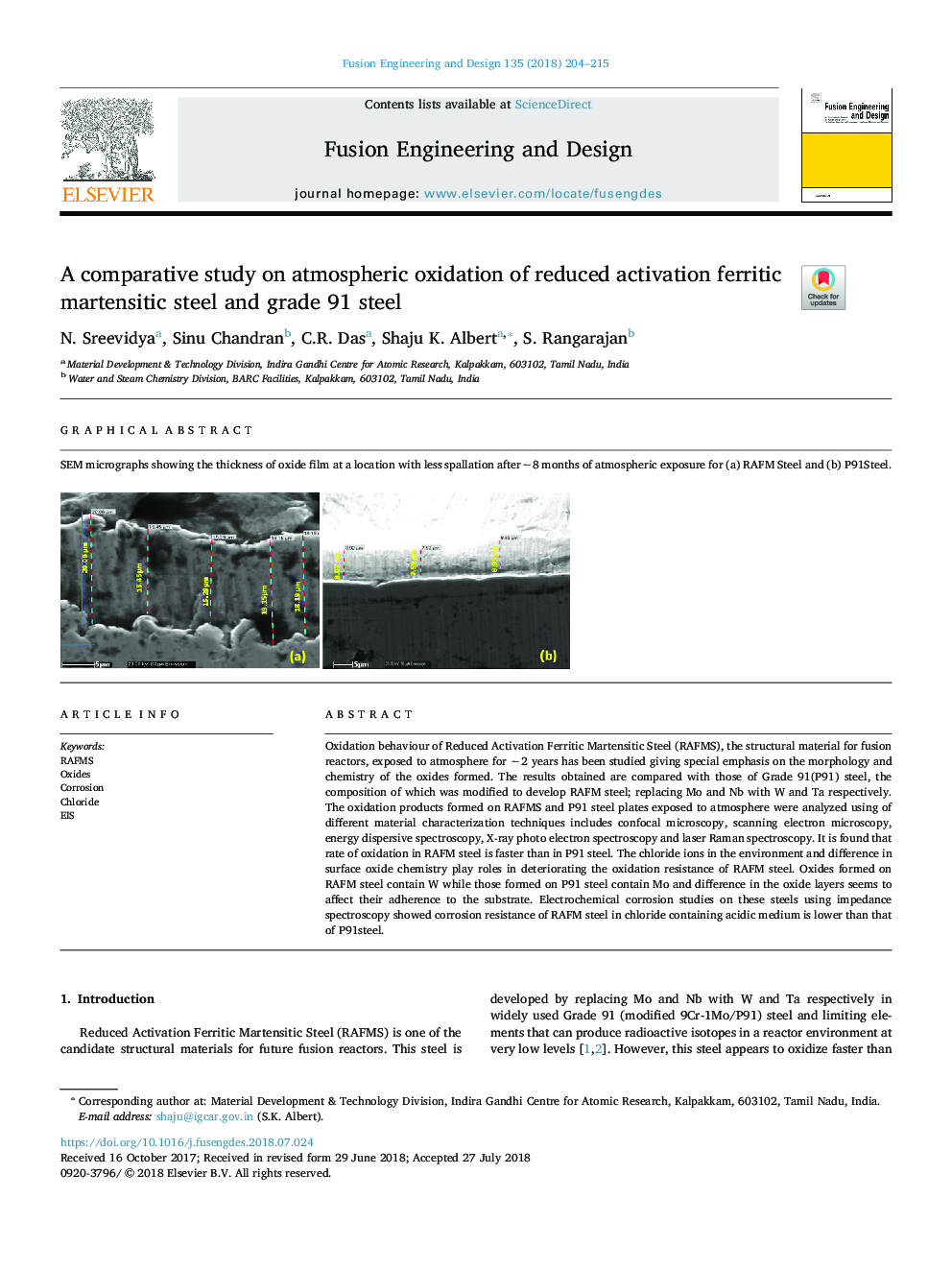 A comparative study on atmospheric oxidation of reduced activation ferritic martensitic steel and grade 91 steel