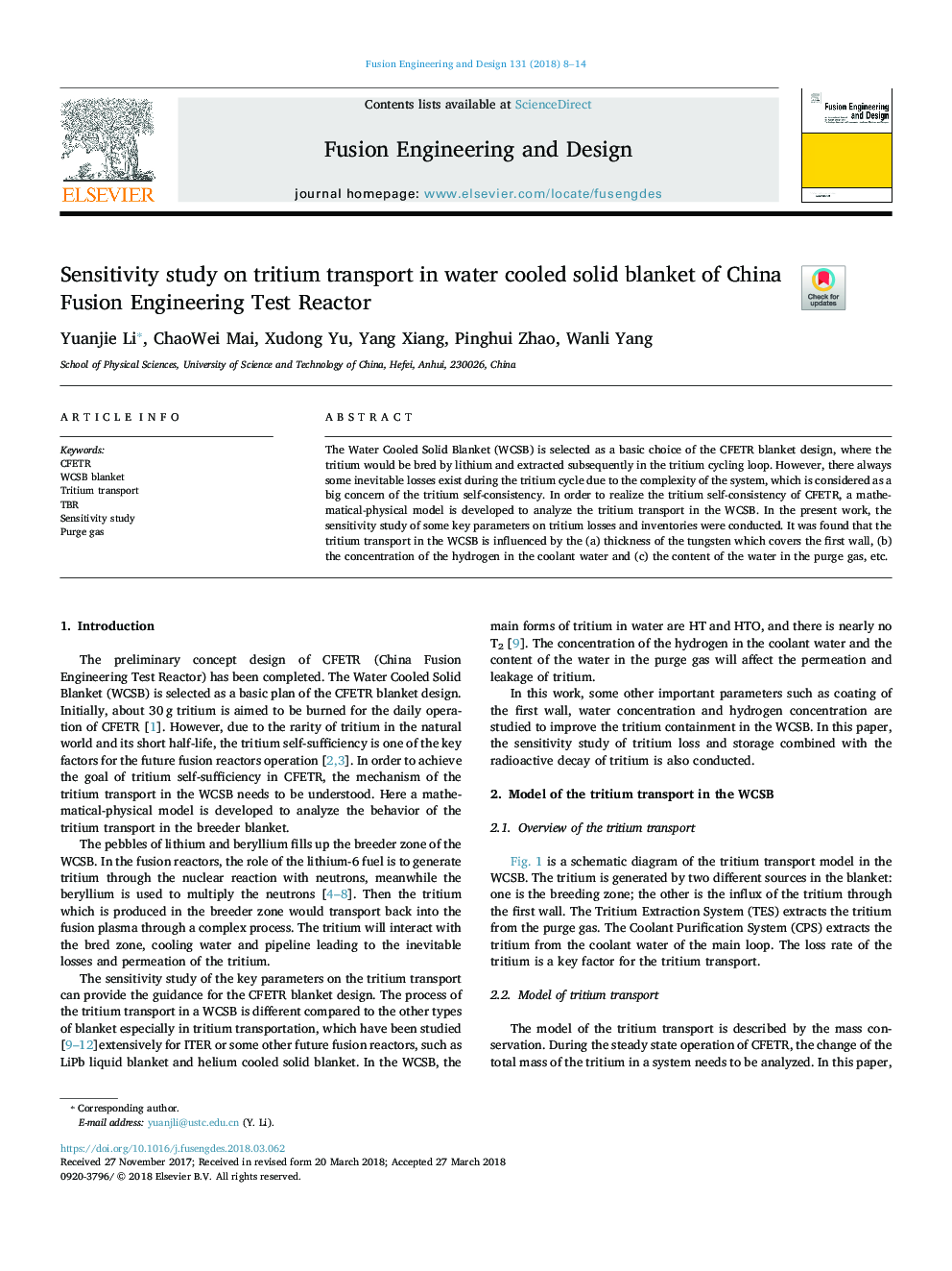 Sensitivity study on tritium transport in water cooled solid blanket of China Fusion Engineering Test Reactor