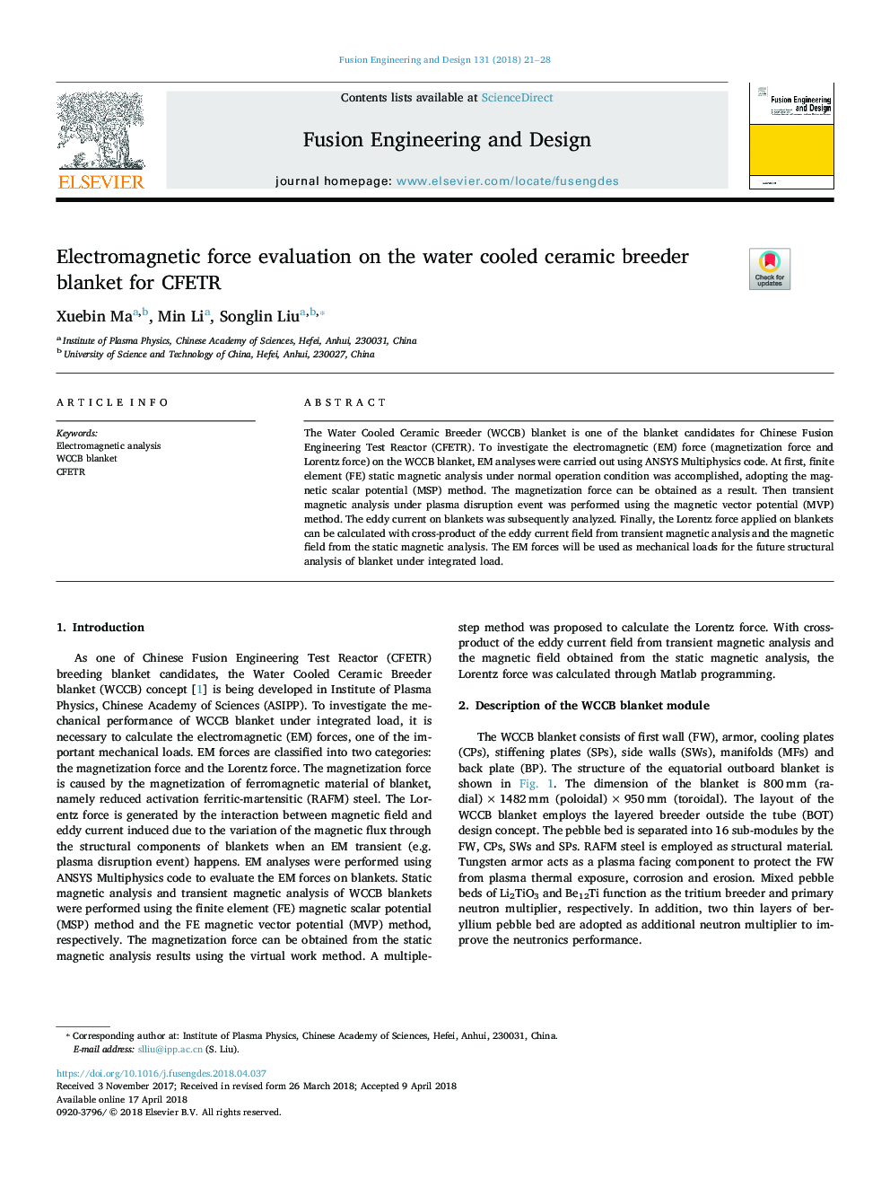 Electromagnetic force evaluation on the water cooled ceramic breeder blanket for CFETR