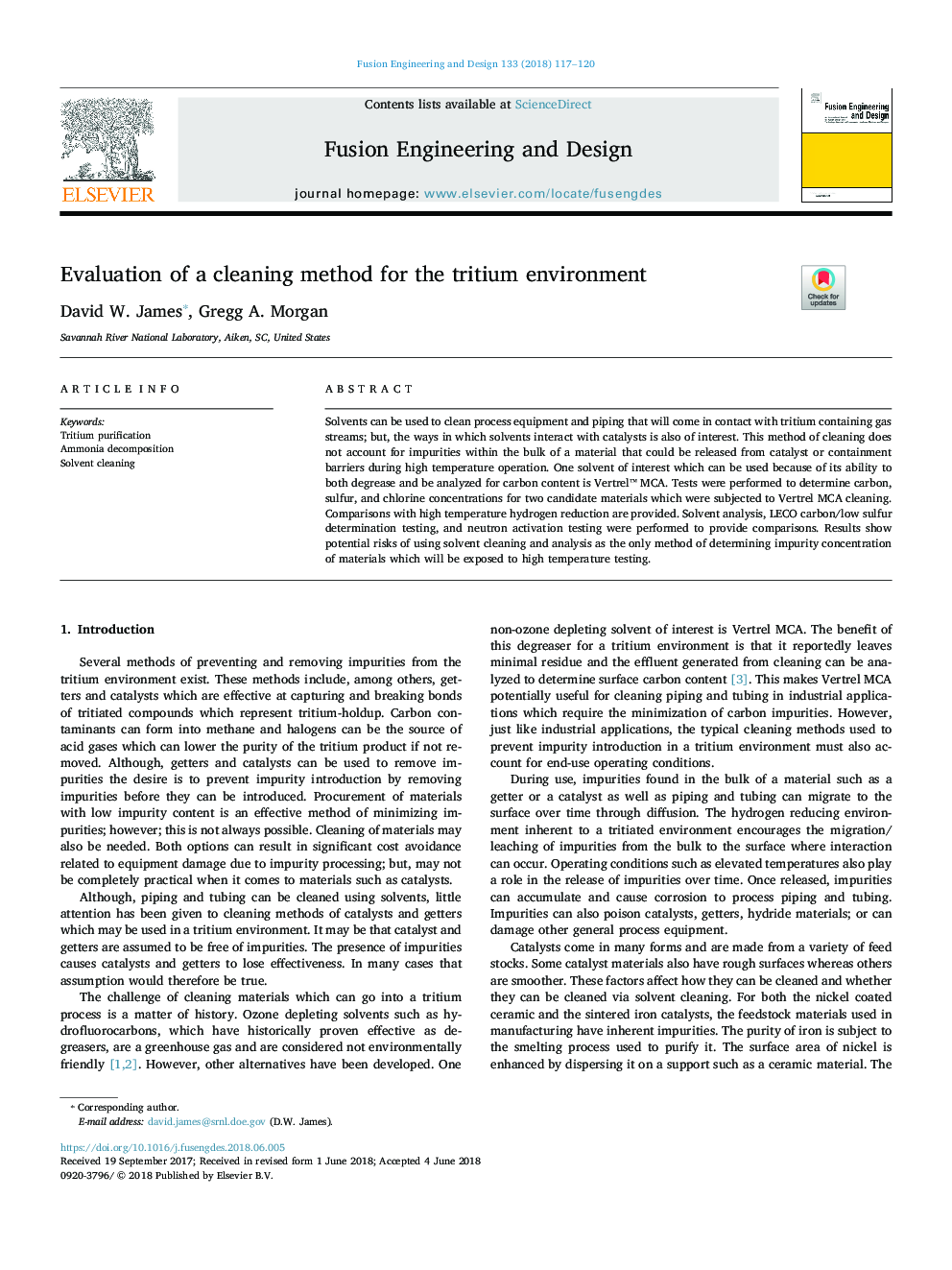 Evaluation of a cleaning method for the tritium environment