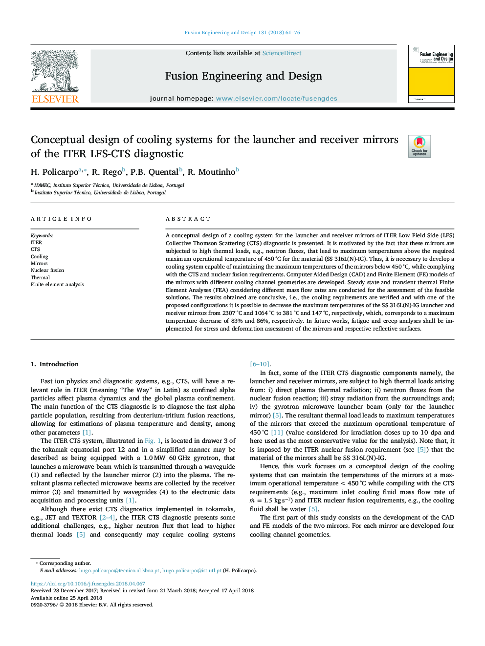 Conceptual design of cooling systems for the launcher and receiver mirrors of the ITER LFS-CTS diagnostic