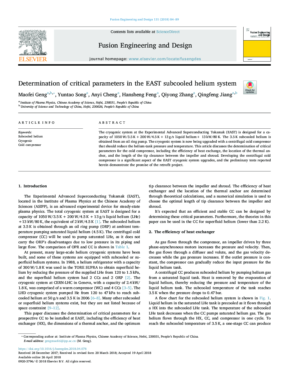 Determination of critical parameters in the EAST subcooled helium system