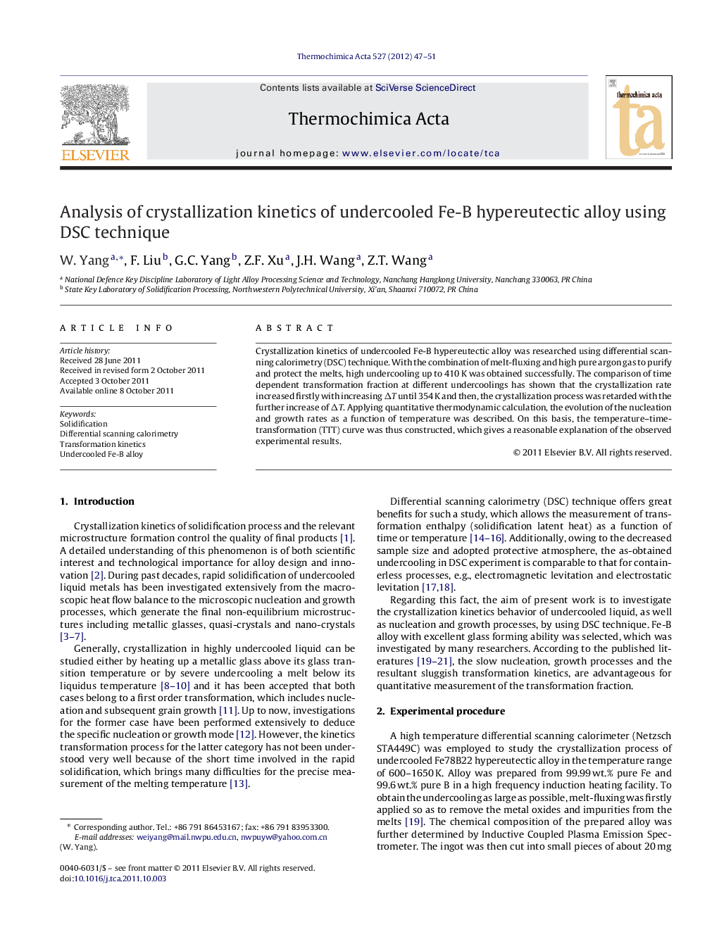 Analysis of crystallization kinetics of undercooled Fe-B hypereutectic alloy using DSC technique