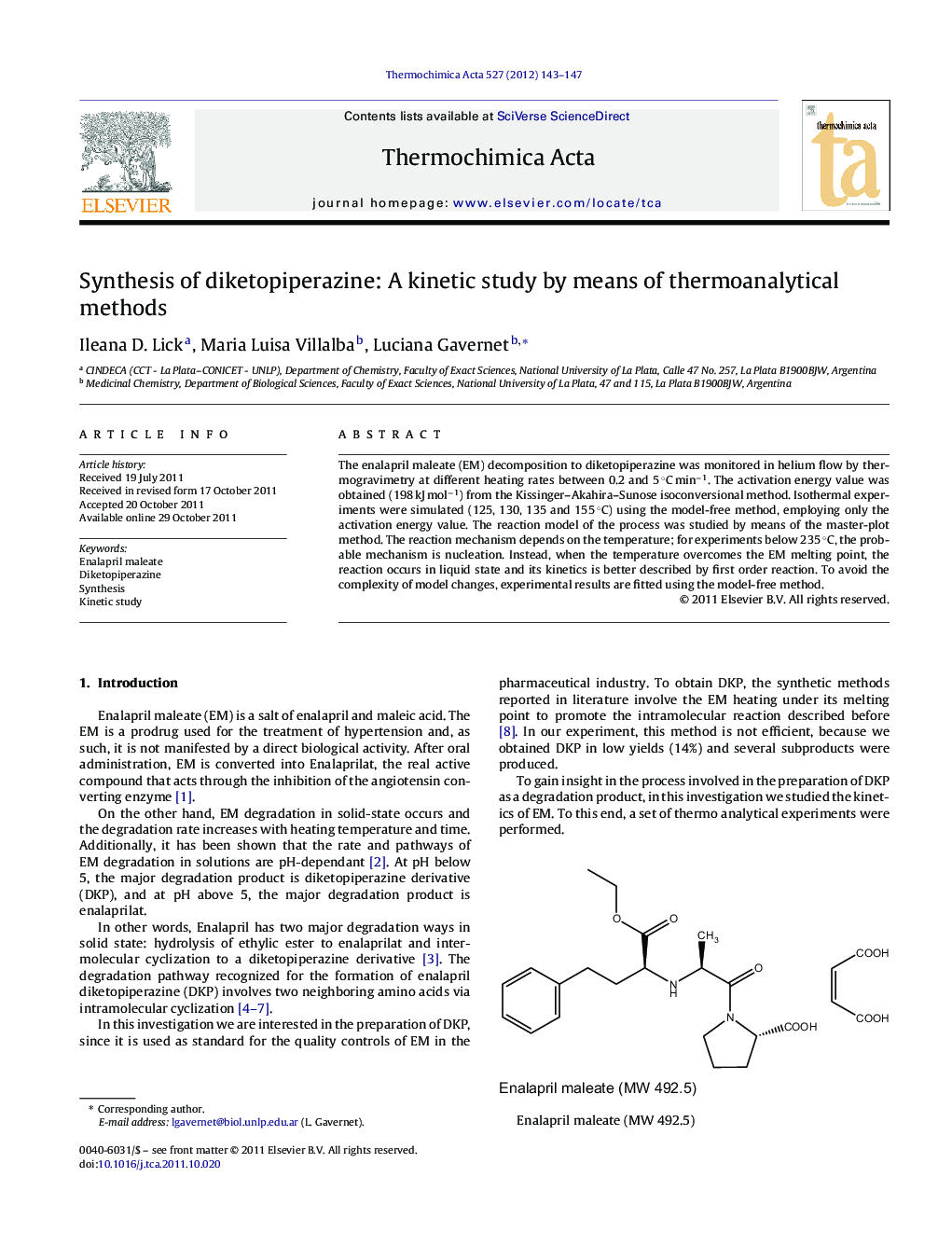 Synthesis of diketopiperazine: A kinetic study by means of thermoanalytical methods