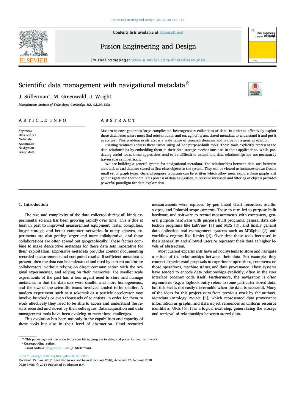 Scientific data management with navigational metadata