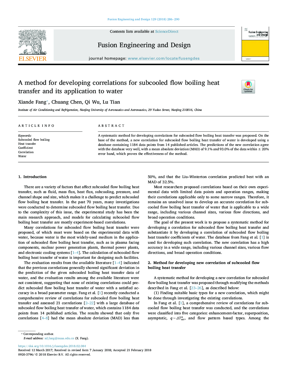 A method for developing correlations for subcooled flow boiling heat transfer and its application to water