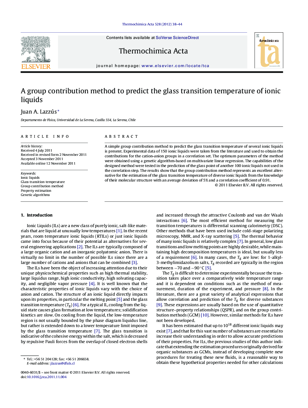 A group contribution method to predict the glass transition temperature of ionic liquids