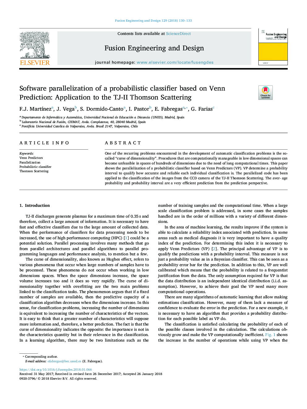 Software parallelization of a probabilistic classifier based on Venn Prediction: Application to the TJ-II Thomson Scattering