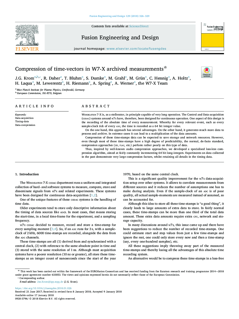 Compression of time-vectors in W7-X archived measurements