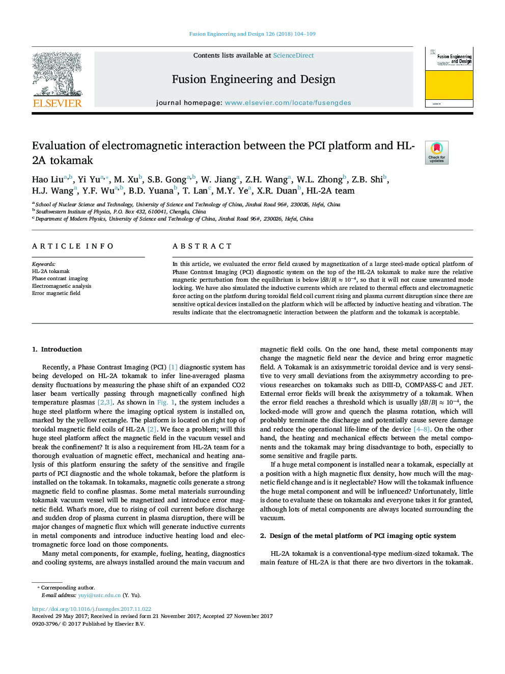 Evaluation of electromagnetic interaction between the PCI platform and HL-2A tokamak