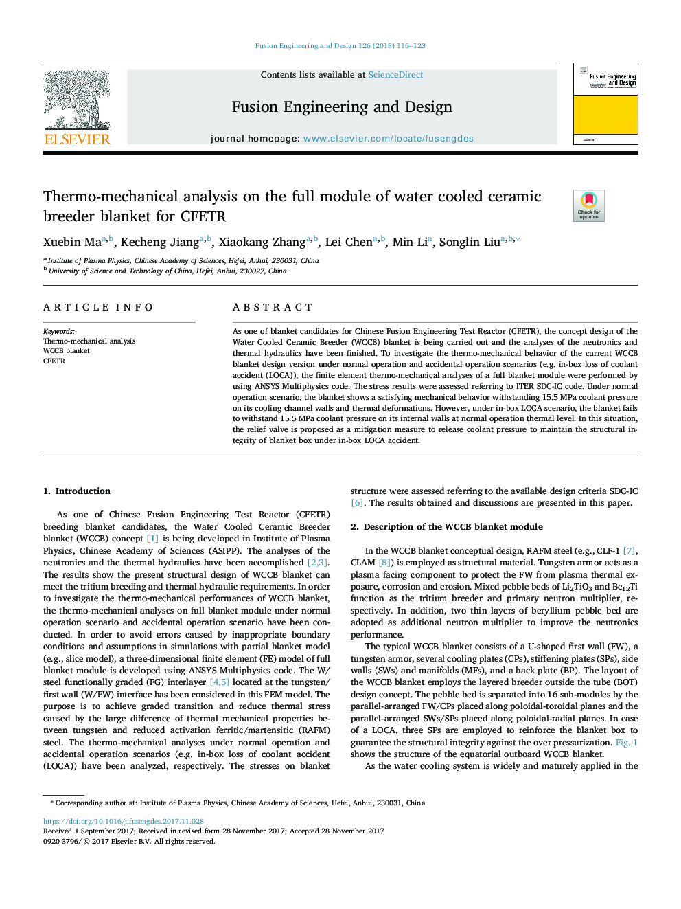 Thermo-mechanical analysis on the full module of water cooled ceramic breeder blanket for CFETR