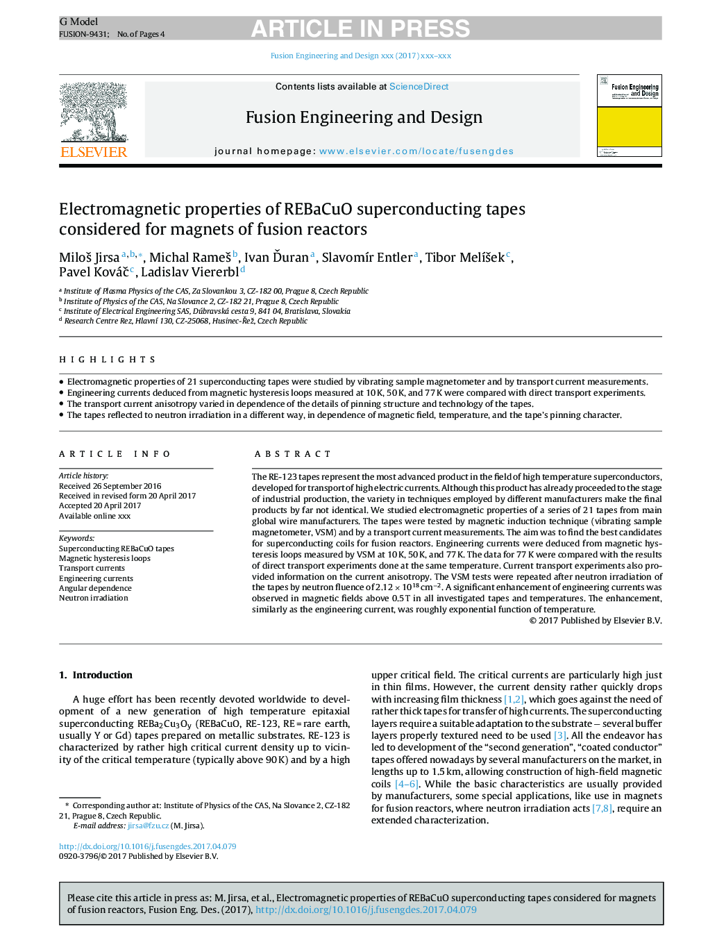 Electromagnetic properties of REBaCuO superconducting tapes considered for magnets of fusion reactors