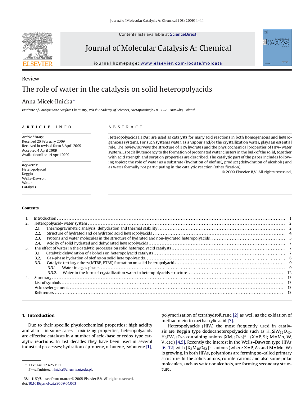 The role of water in the catalysis on solid heteropolyacids