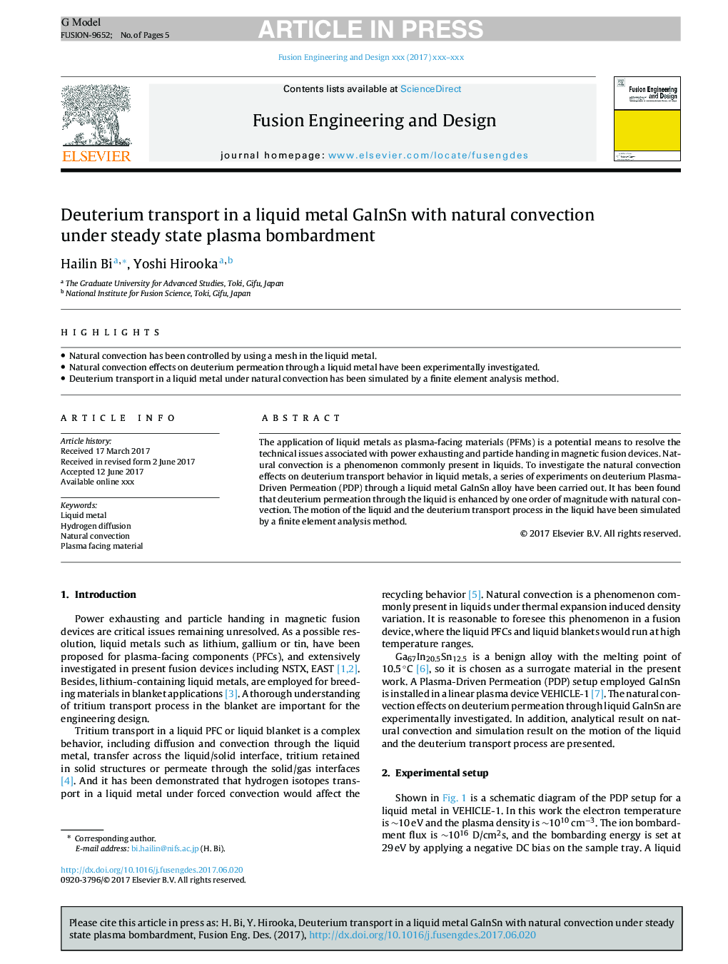 Deuterium transport in a liquid metal GaInSn with natural convection under steady state plasma bombardment