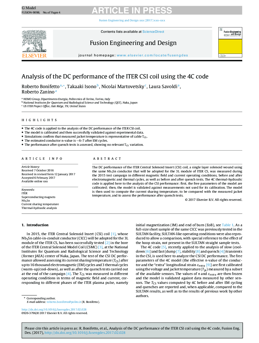 Analysis of the DC performance of the ITER CSI coil using the 4C code