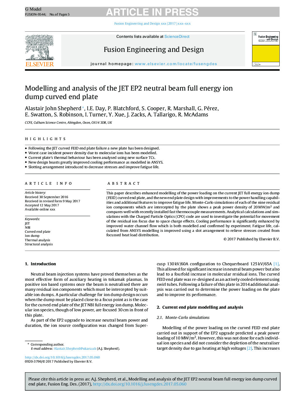 Modelling and analysis of the JET EP2 neutral beam full energy ion dump curved end plate