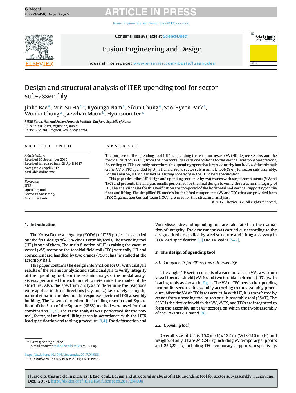 Design and structural analysis of ITER upending tool for sector sub-assembly