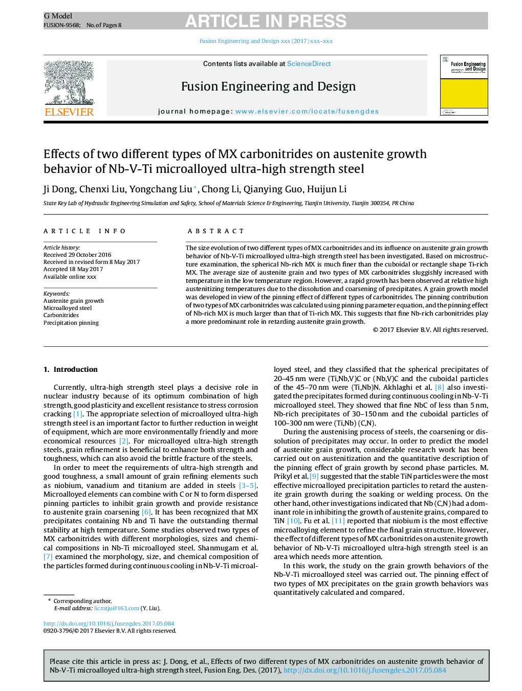 Effects of two different types of MX carbonitrides on austenite growth behavior of Nb-V-Ti microalloyed ultra-high strength steel