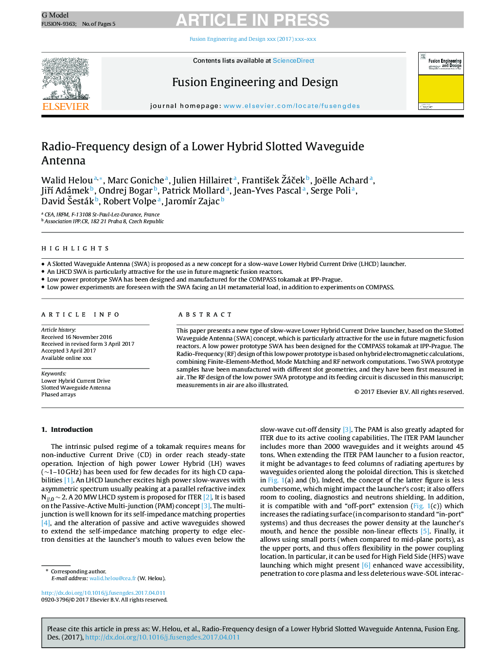 Radio-Frequency design of a Lower Hybrid Slotted Waveguide Antenna