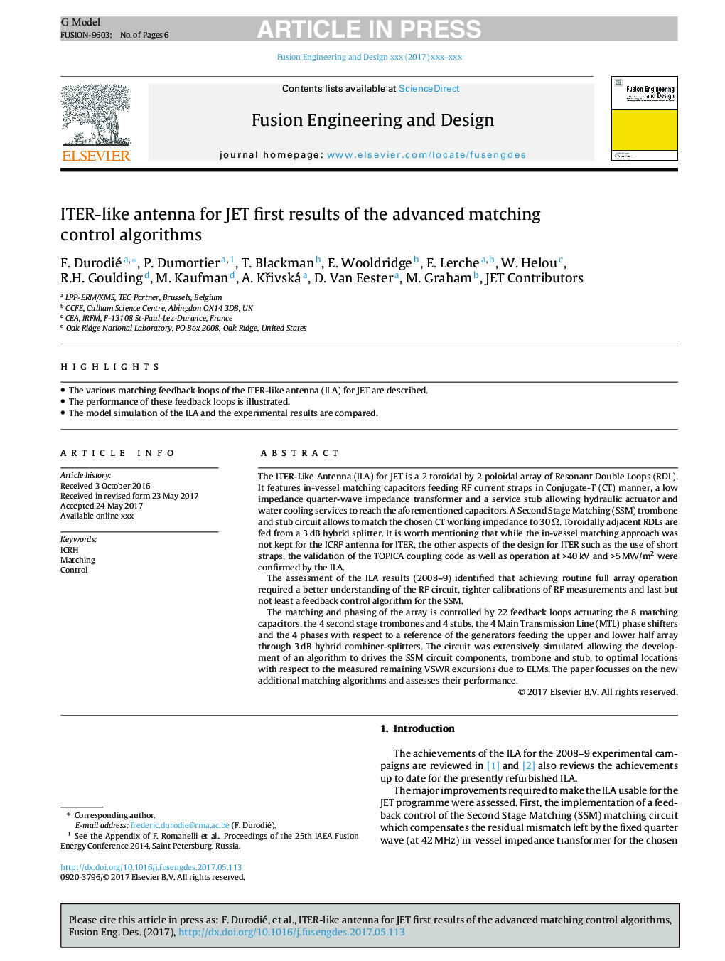 ITER-like antenna for JET first results of the advanced matching control algorithms