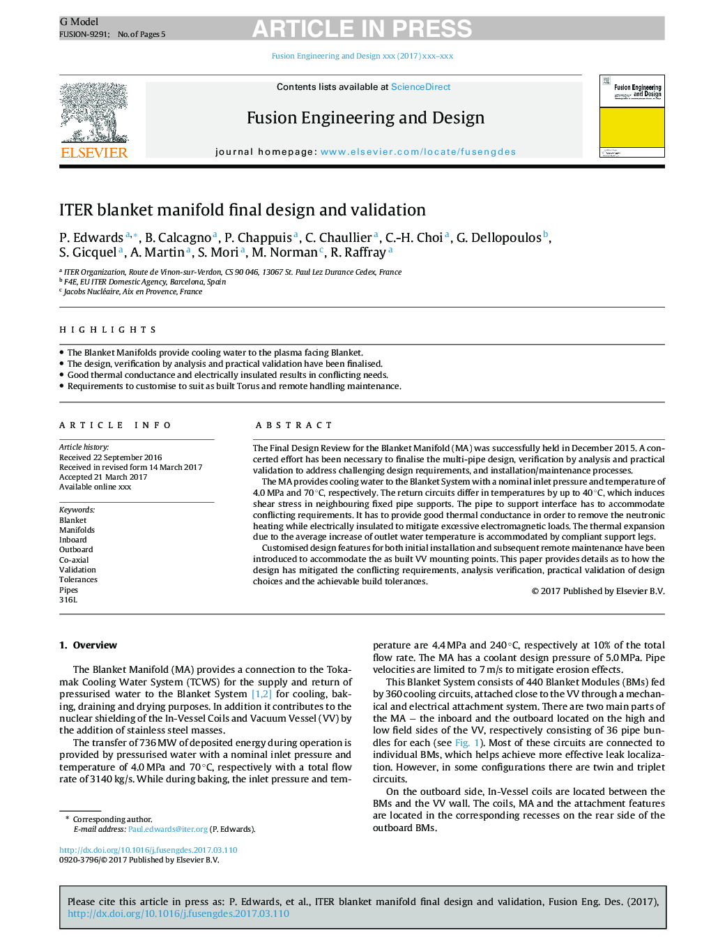 ITER blanket manifold final design and validation