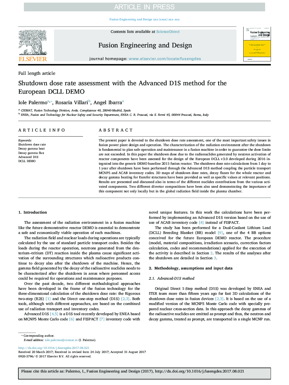 Shutdown dose rate assessment with the Advanced D1S method for the European DCLL DEMO