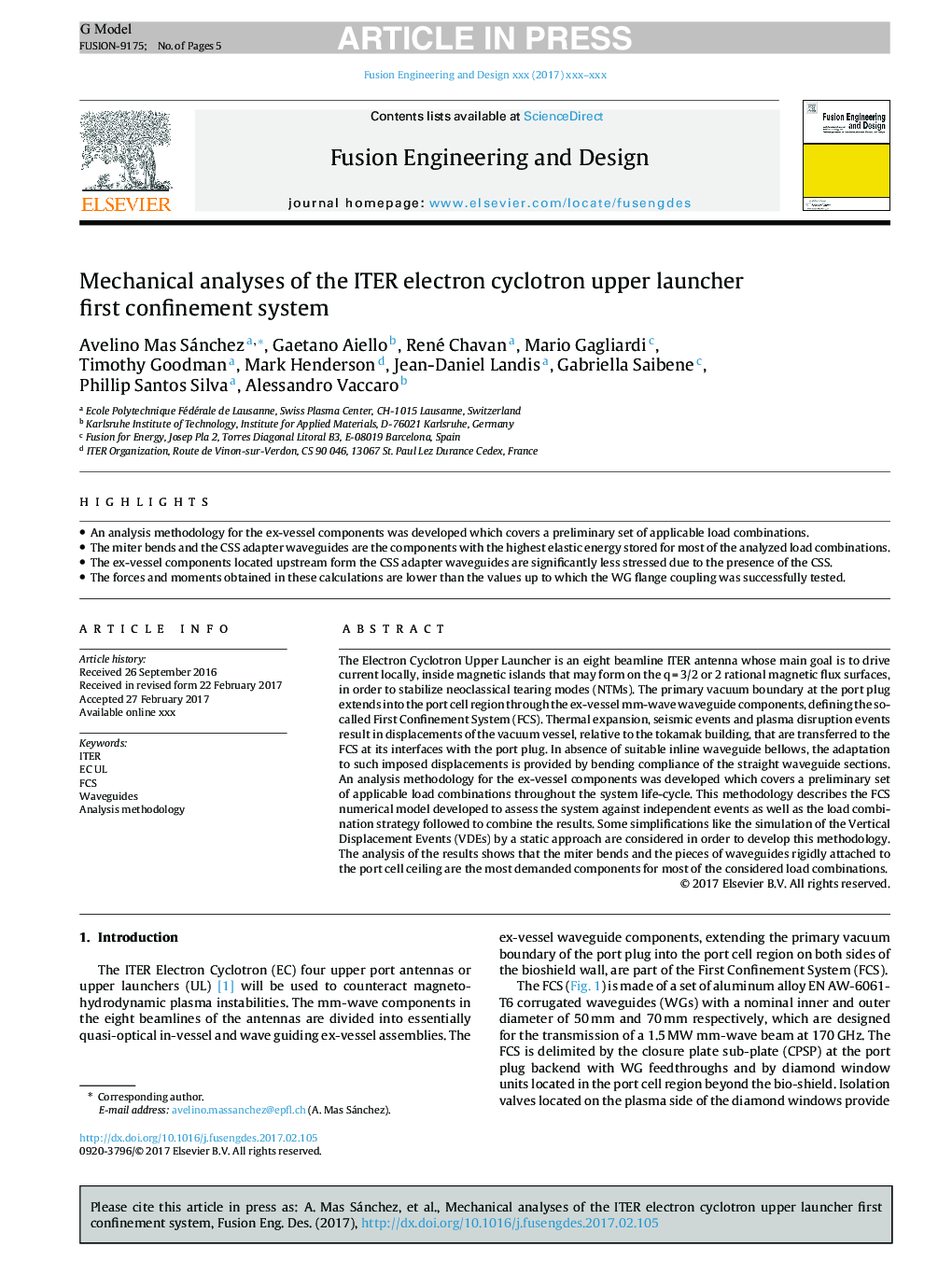 Mechanical analyses of the ITER electron cyclotron upper launcher first confinement system