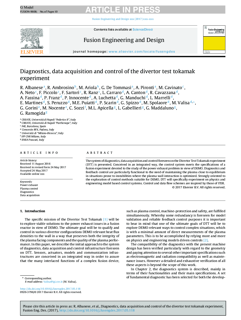 Diagnostics, data acquisition and control of the divertor test tokamak experiment