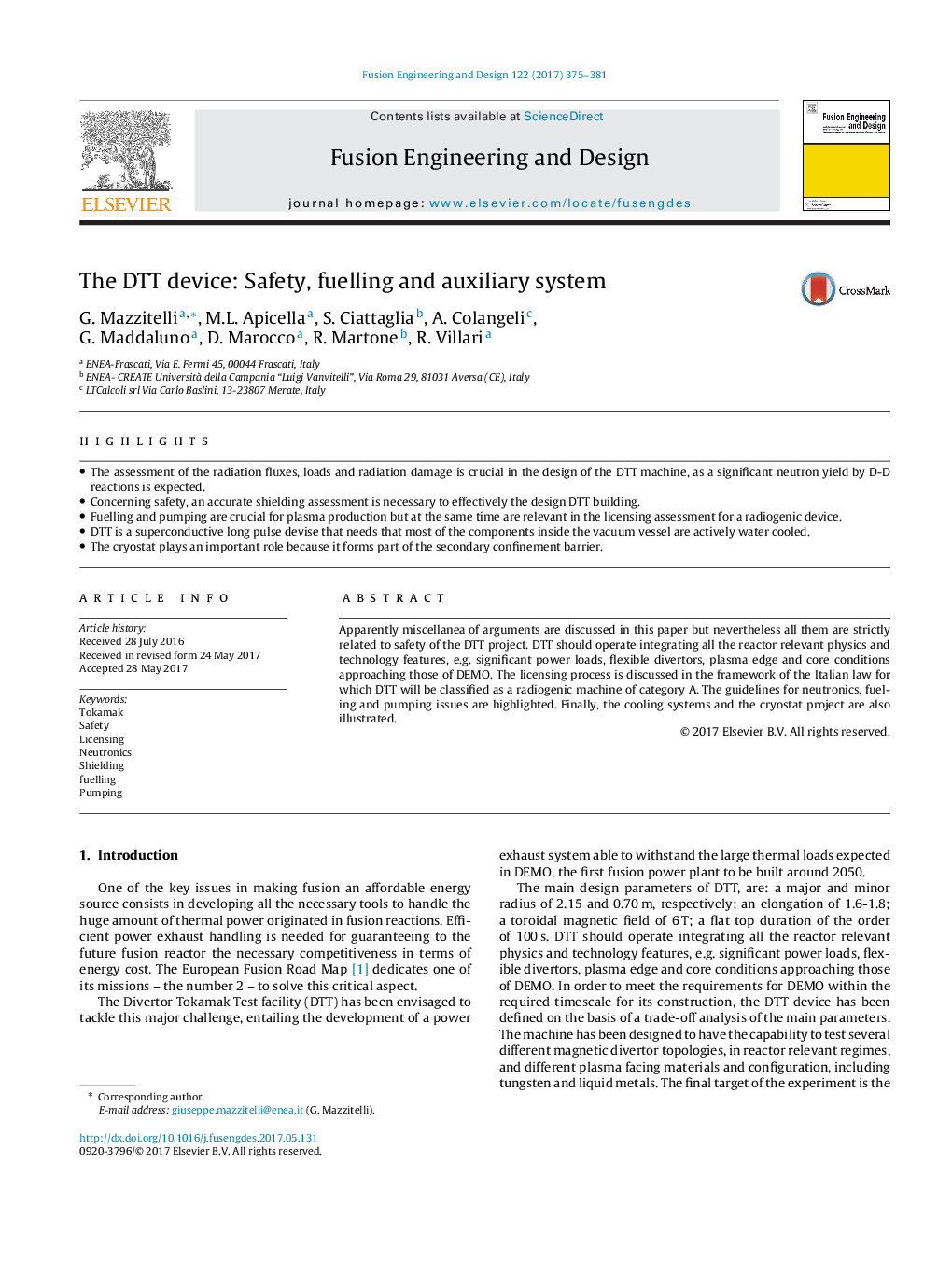 The DTT device: Safety, fuelling and auxiliary system