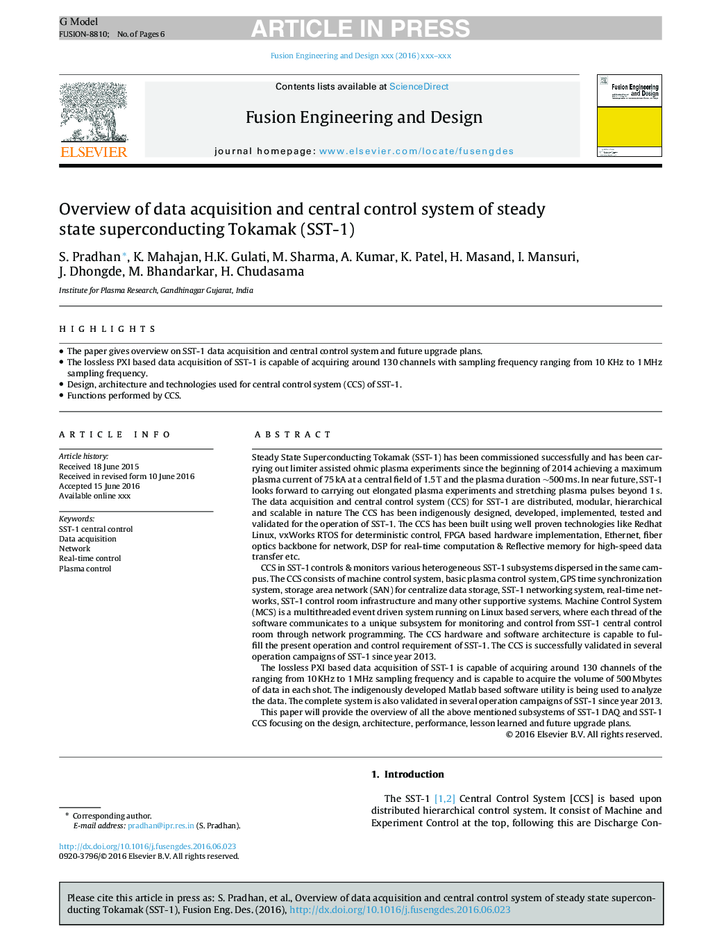 Overview of data acquisition and central control system of steady state superconducting Tokamak (SST-1)