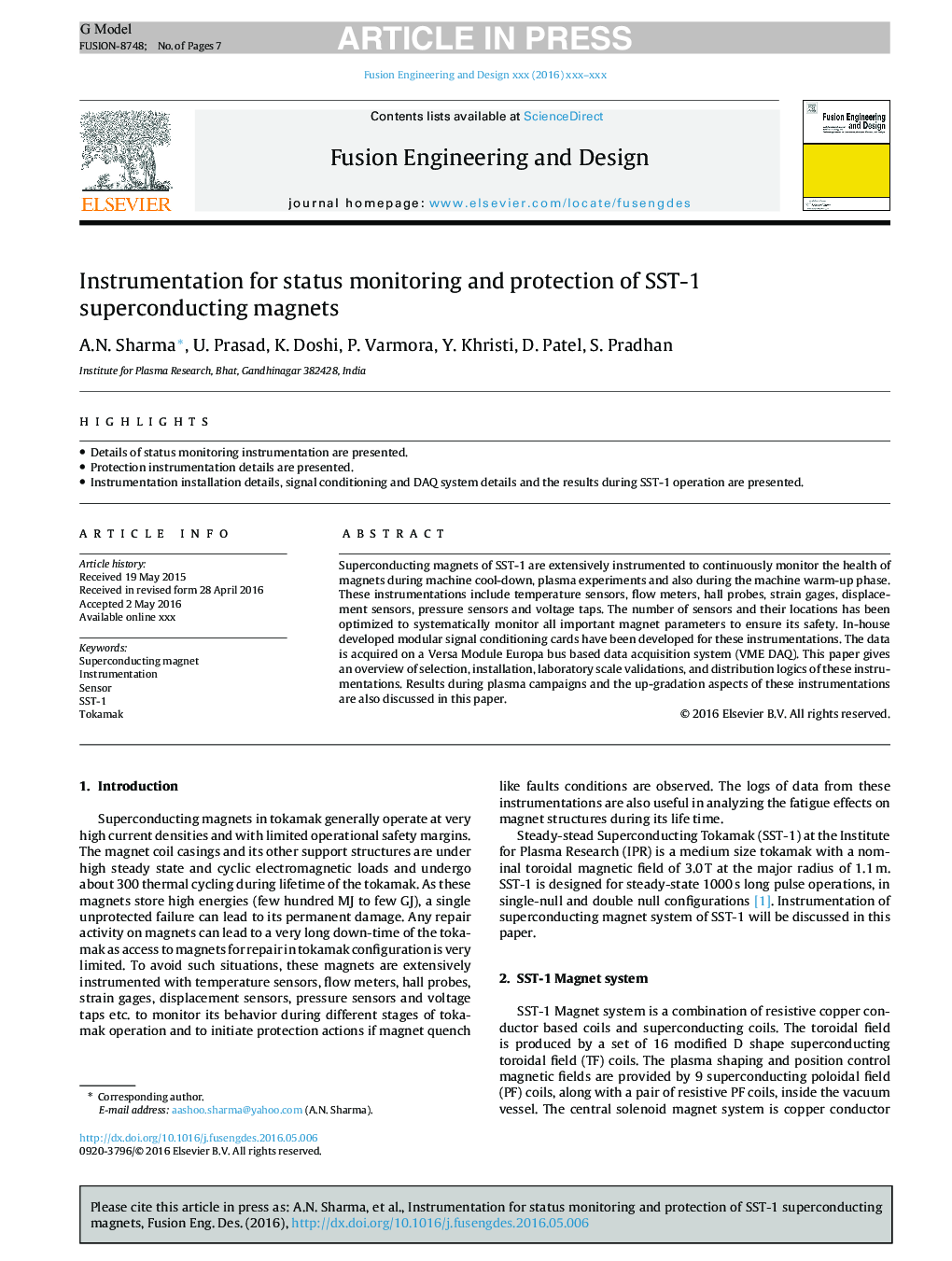 Instrumentation for status monitoring and protection of SST-1 superconducting magnets