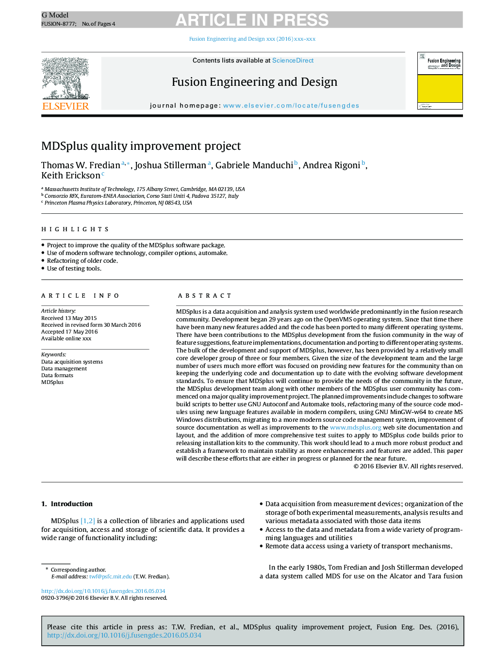 MDSplus quality improvement project