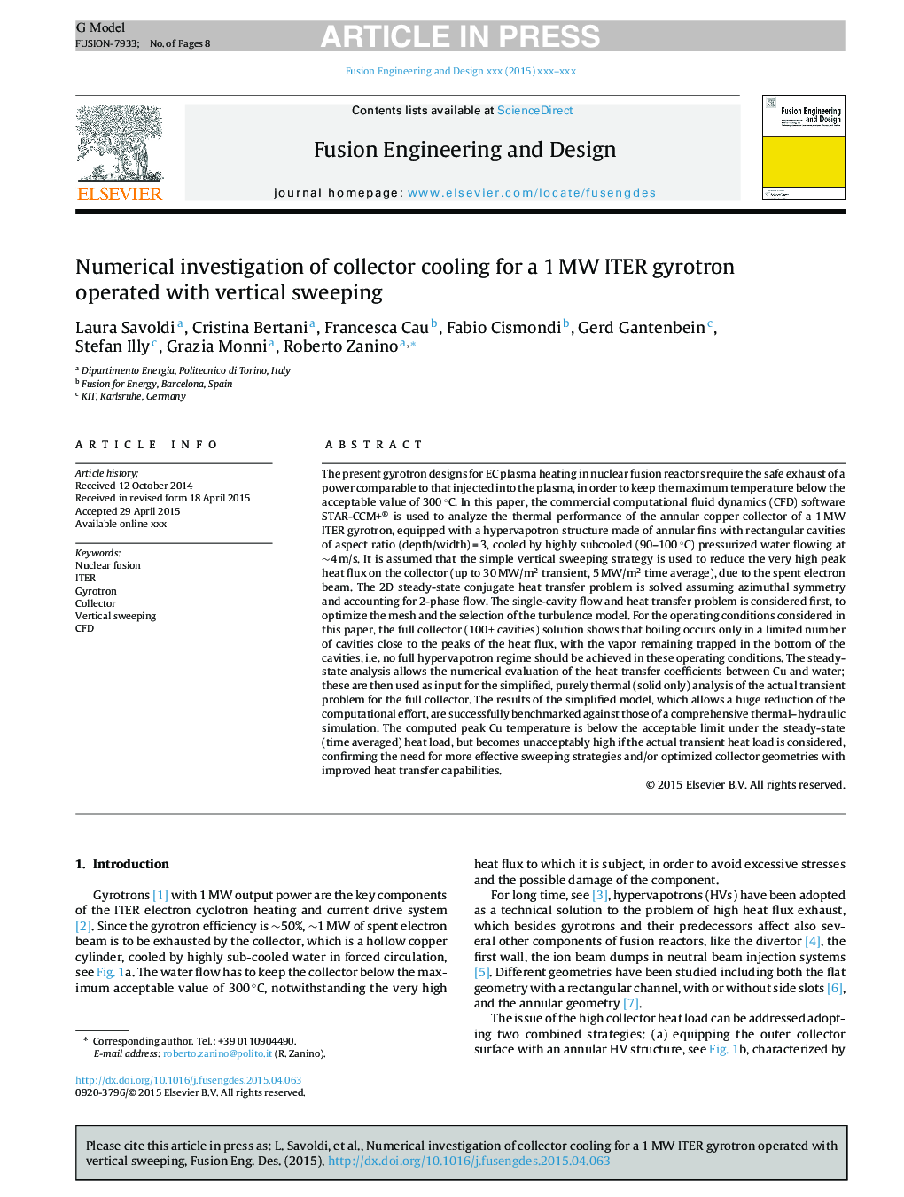 Numerical investigation of collector cooling for a 1Â MW ITER gyrotron operated with vertical sweeping