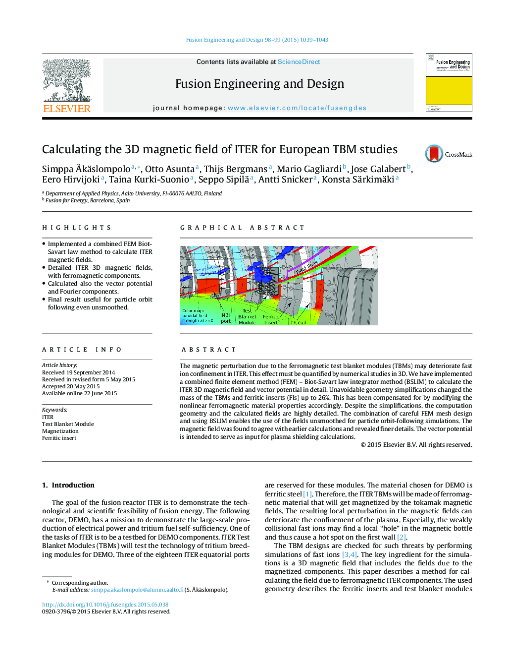 Calculating the 3D magnetic field of ITER for European TBM studies