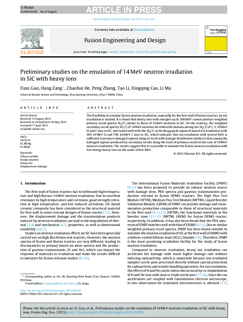 Preliminary studies on the emulation of 14Â MeV neutron irradiation in SiC with heavy ions