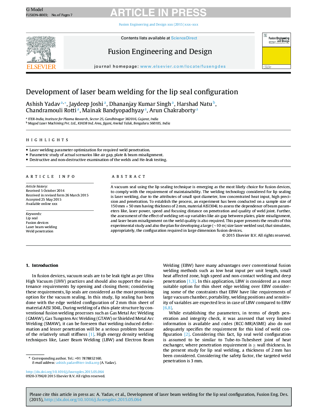 Development of laser beam welding for the lip seal configuration