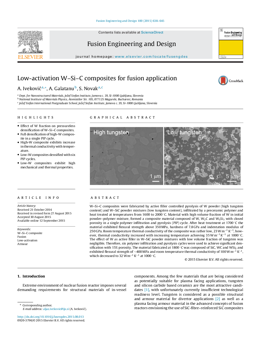 Low-activation W-Si-C composites for fusion application