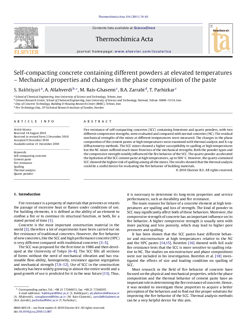 Self-compacting concrete containing different powders at elevated temperatures – Mechanical properties and changes in the phase composition of the paste