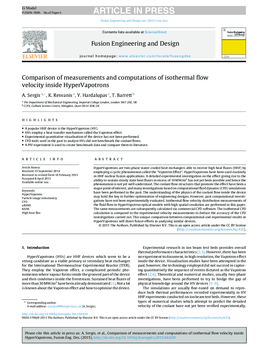 Comparison of measurements and computations of isothermal flow velocity inside HyperVapotrons