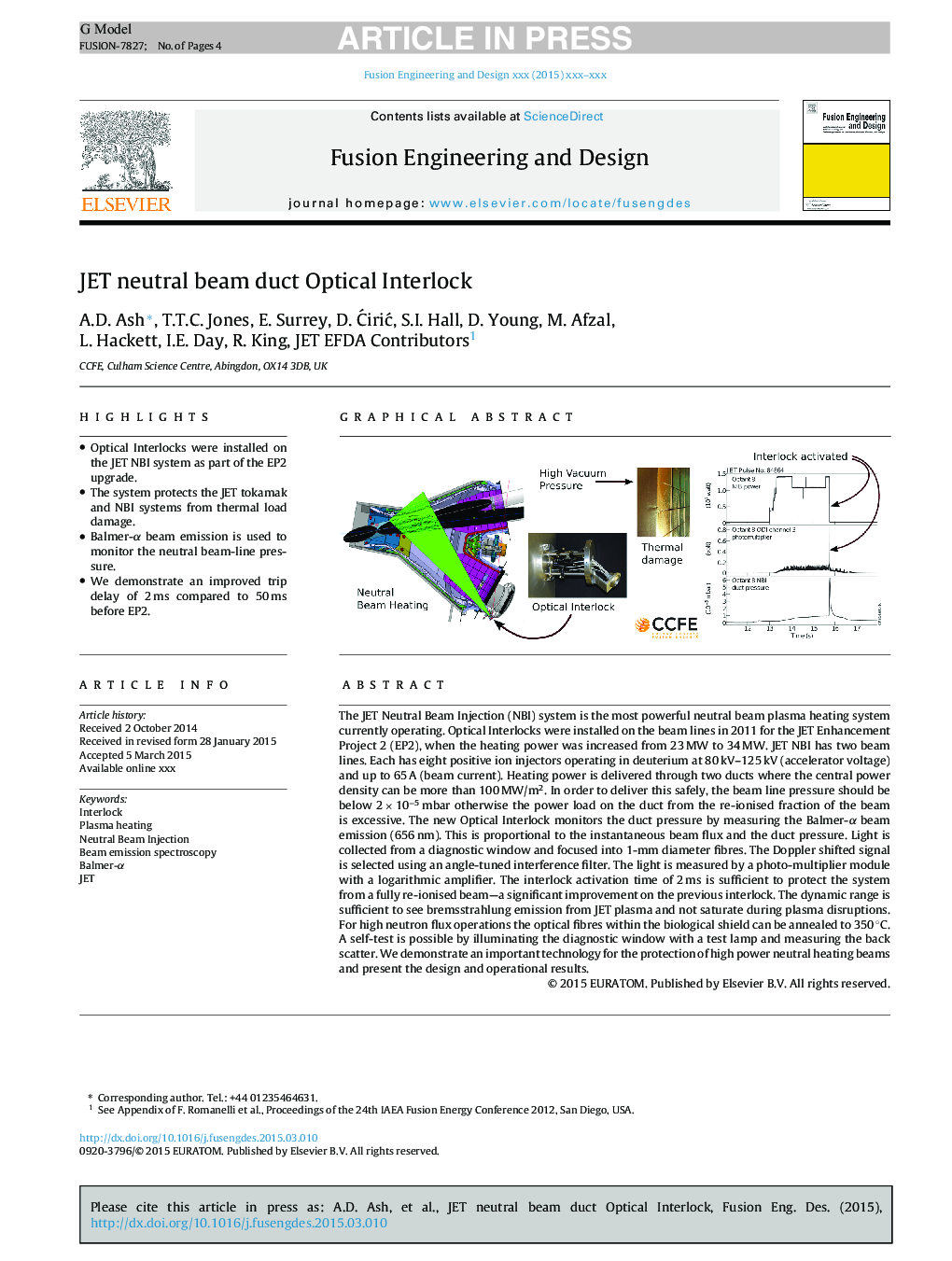 JET neutral beam duct Optical Interlock