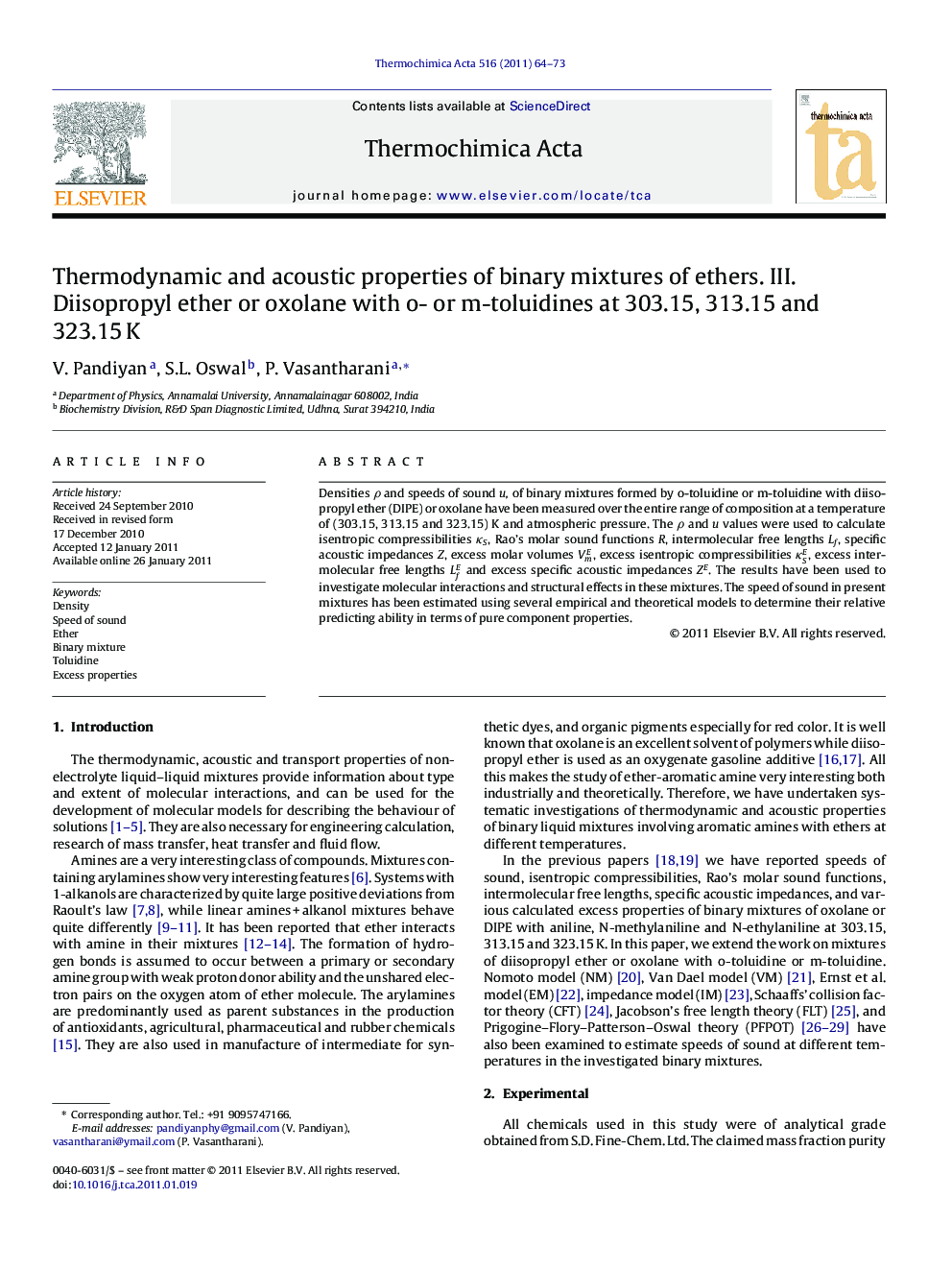 Thermodynamic and acoustic properties of binary mixtures of ethers. III. Diisopropyl ether or oxolane with o- or m-toluidines at 303.15, 313.15 and 323.15 K